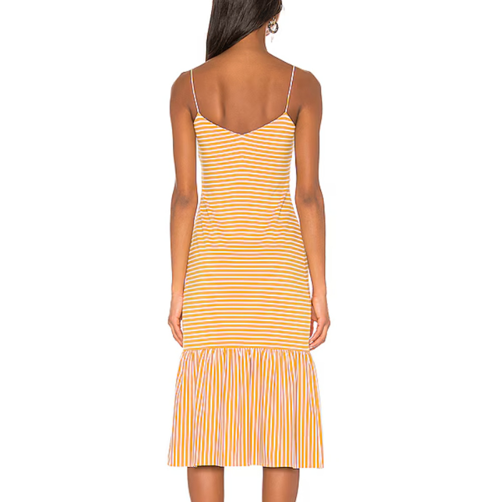 Saylor Mustard Striped Midi Slip Dress MEDIUM Bodycon Vacation Bow Pinup $200 - Picture 3 of 15